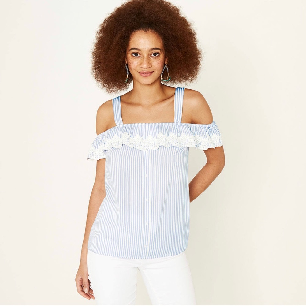 OASIS Blue and White Striped off the shoulder